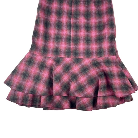 TRINA TURK TARTAN PLAID WOOL BLEND MERMAID RUFFLE TIERED SKIRT - Picture 8 of 10